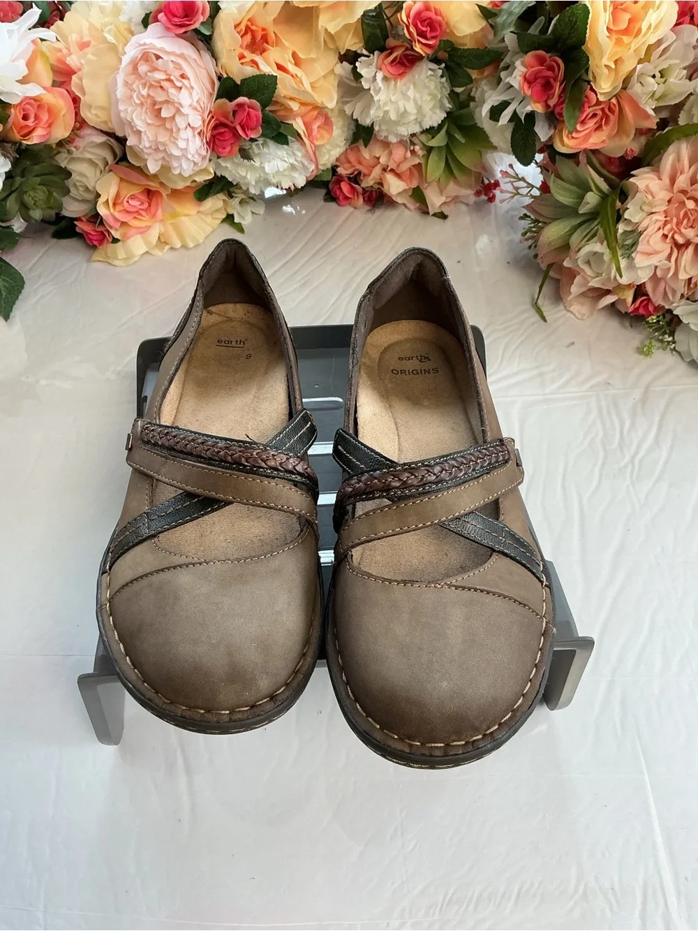Earth Origins Tamara Toriana Stone Brown Mary Jane Comfort Flats Size 9M